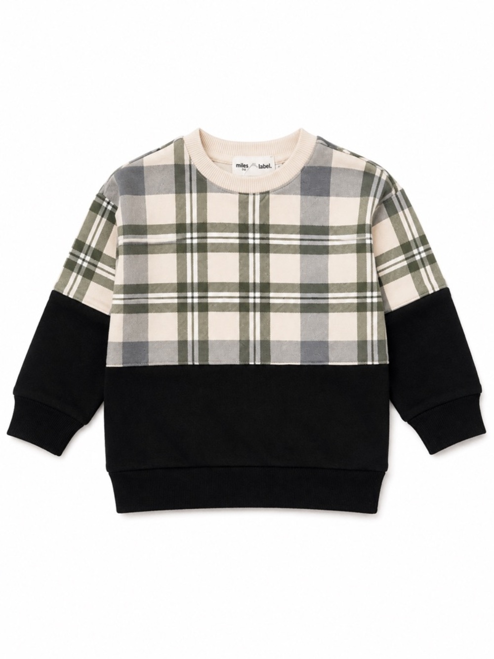 NWOT - Miles the Label Baby Plaid Colorblock Sweatshirt | 12 M | Organic Cotton